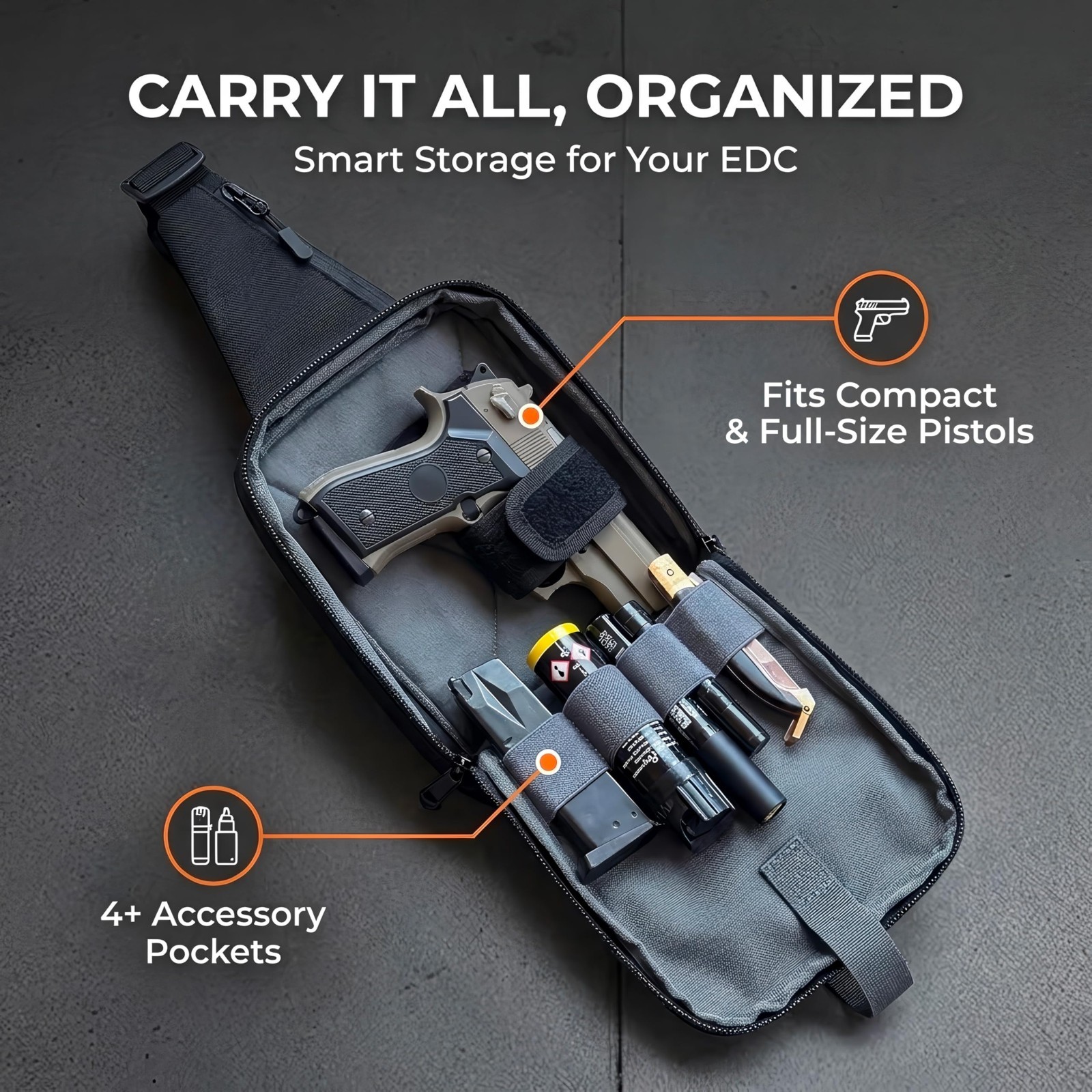 Sling Carry Bag for Men – Quick Access Pull Tab, 4 Accessory Slots, Waterproof Z