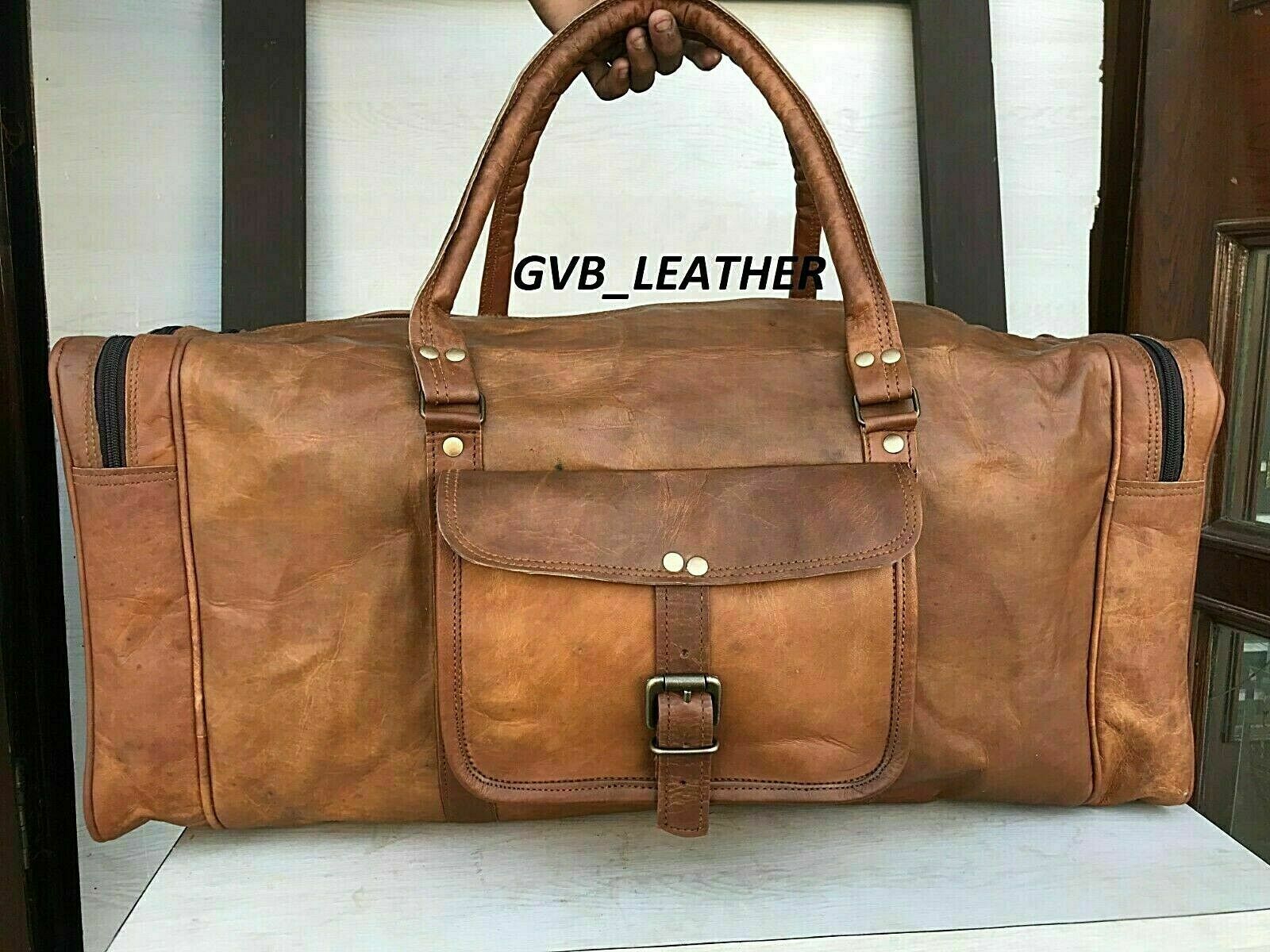 Leather Vintage Travel Gym Bag Weekend Overnight Duffle by leather bag seller