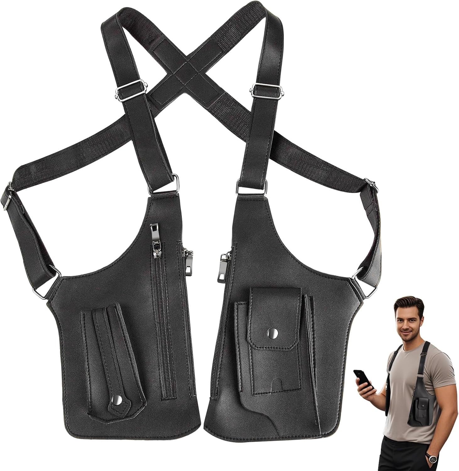 Adjustable Anti-Theft Underarm Shoulder Bag PU Leather Wallet Holster Bag
