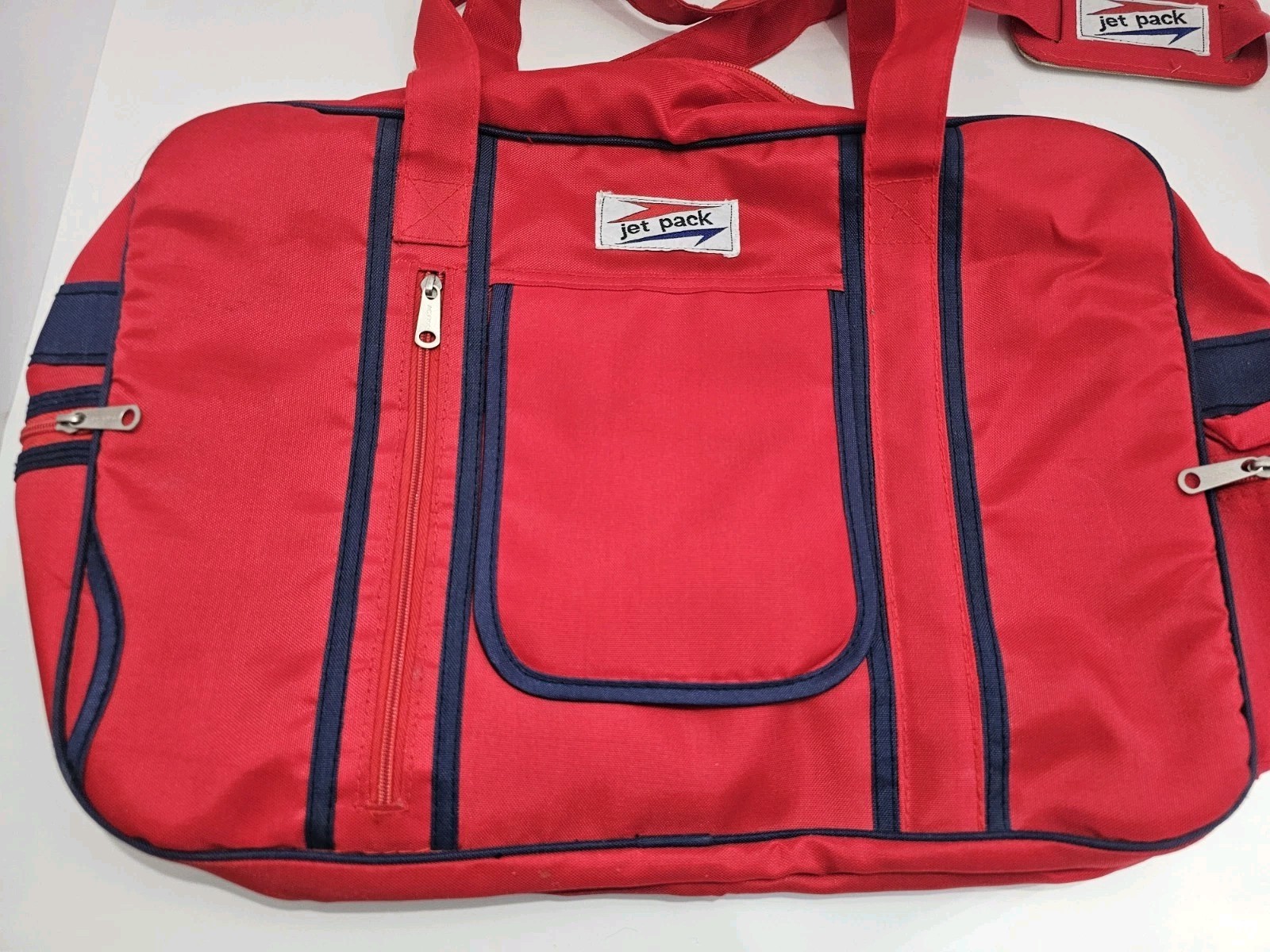 Vintage 80s Jet Pack Red Nylon Duffle Bag Travel Gym Retro Carry On