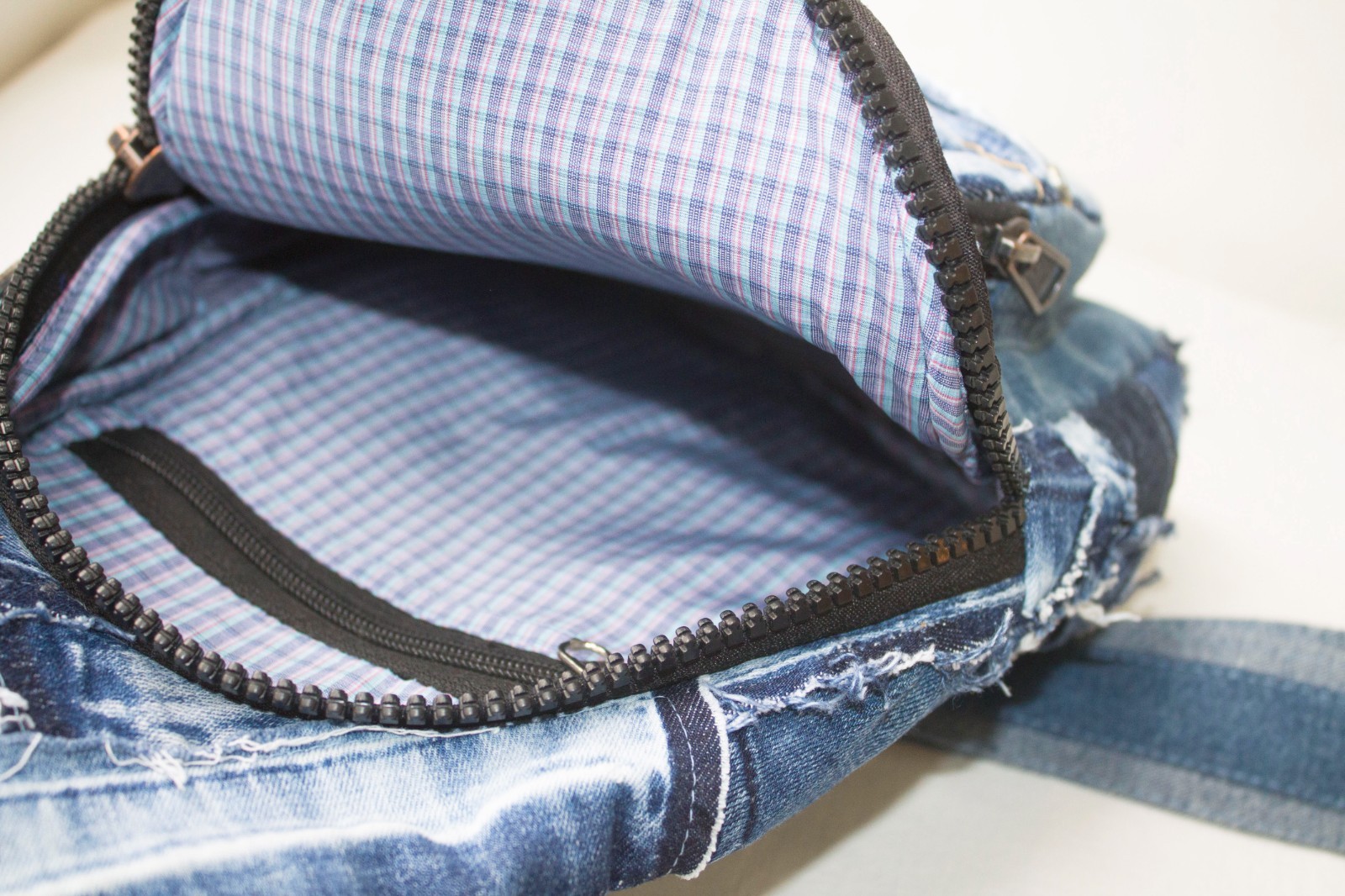 Denim single-strap chest backpack Upcycling Unisex sling bag