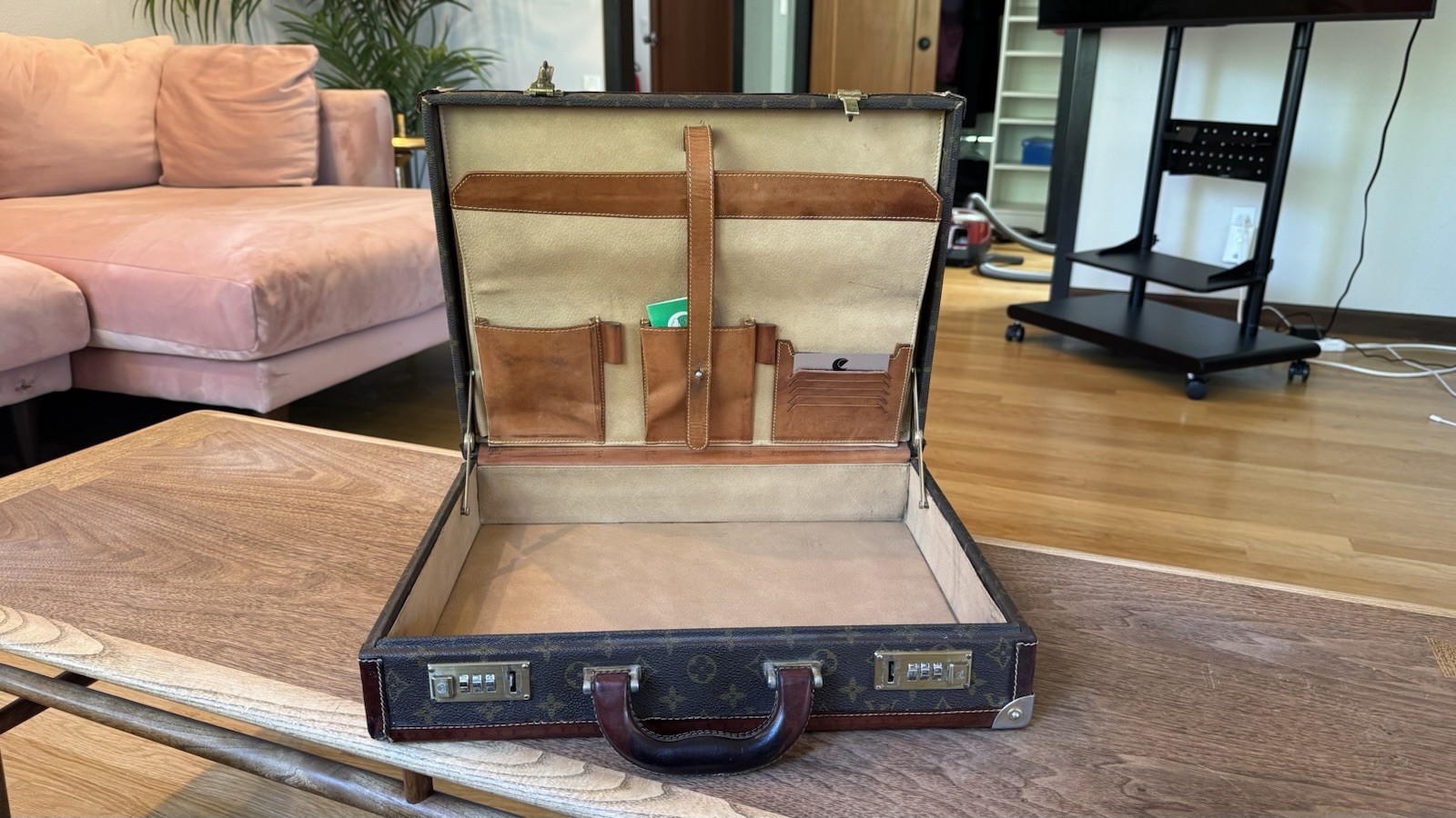 VTG Italian Leather Attache Briefcase 70s/80s Style /Cagiva Brass Lock Hardware
