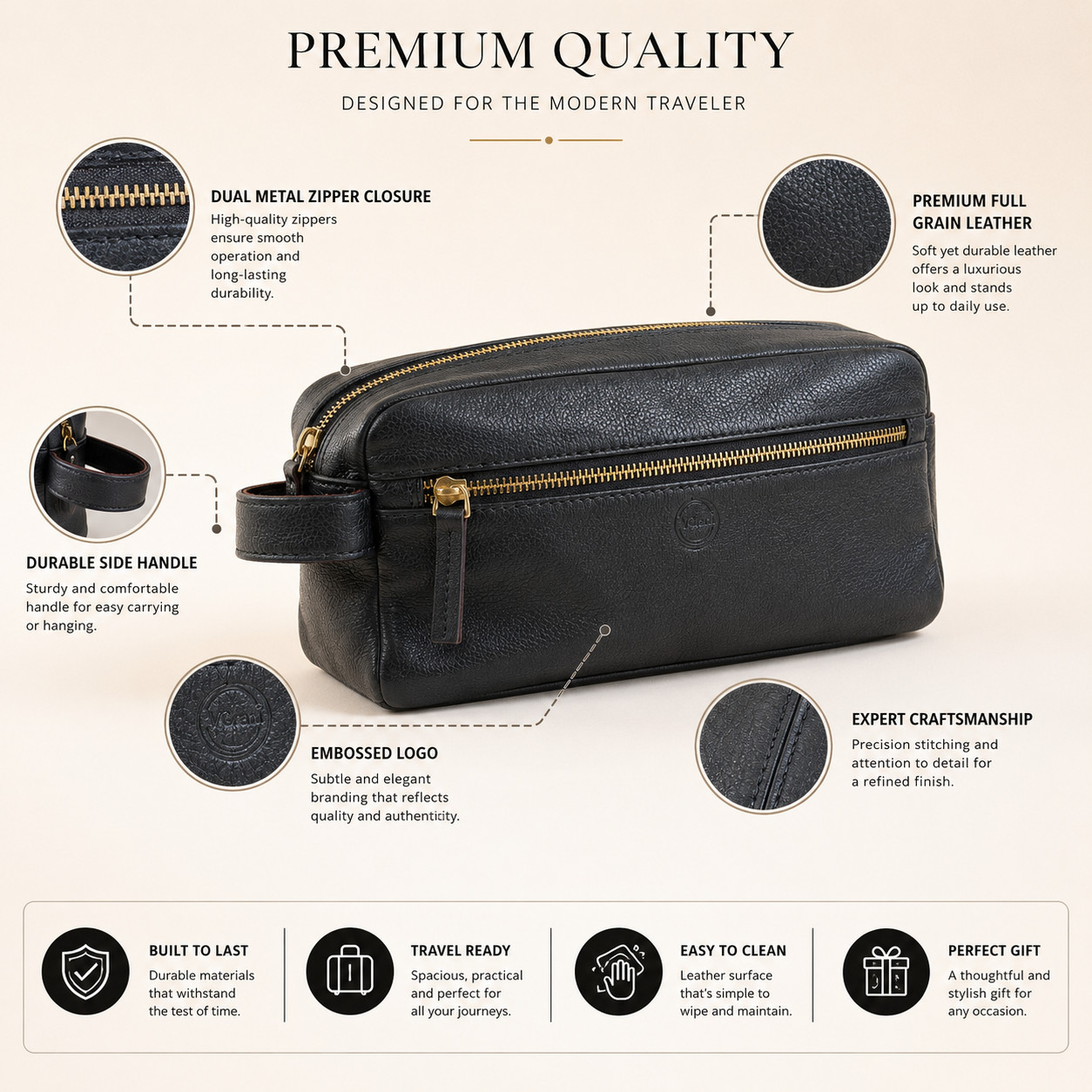 Leather Large Toiletry Bag Dopp Kit Travel Makeup Organizer Shaving Bag Gift