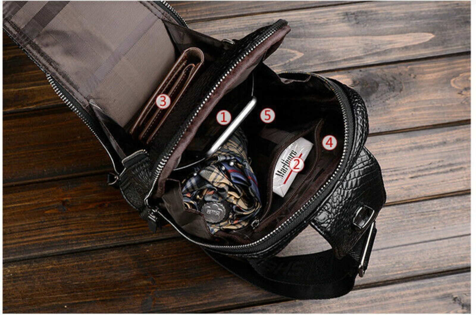 Mens Luxury Crocodile Pattern Chest Sling Backpack Leather Crossbody Travel Bag