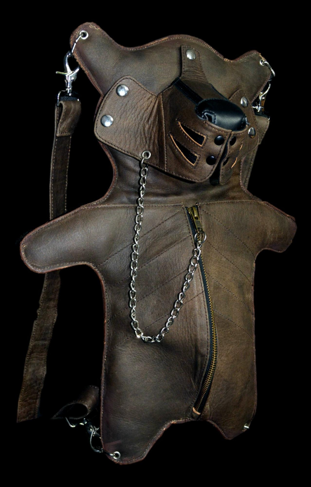 Teddy Bear Doll Backpack Shoulder Pure Leather with leather pockets and straps