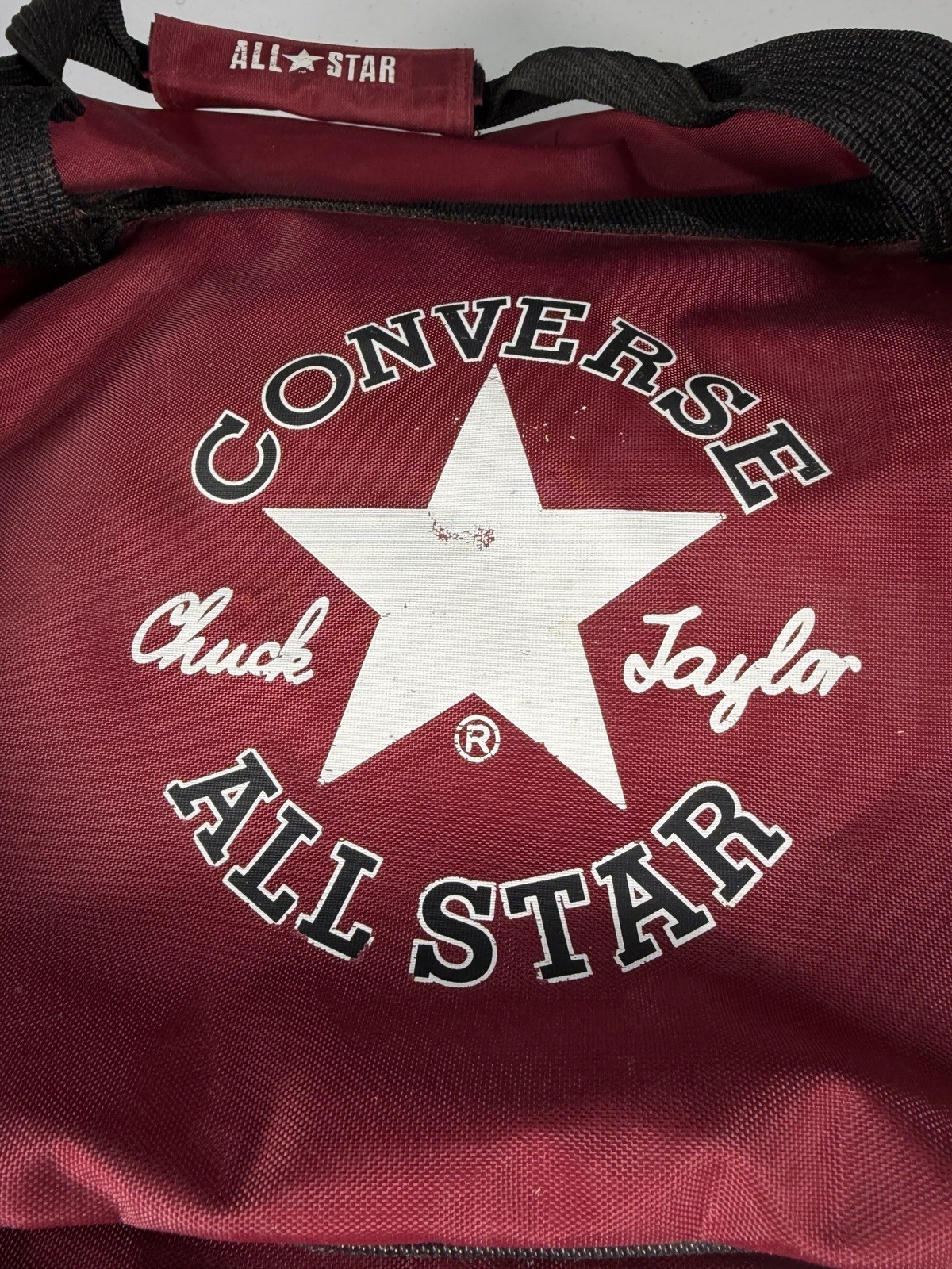 Vintage Converse All Star Chuck Taylor Duffel Bag Gym Duffle Maroon Black Team
