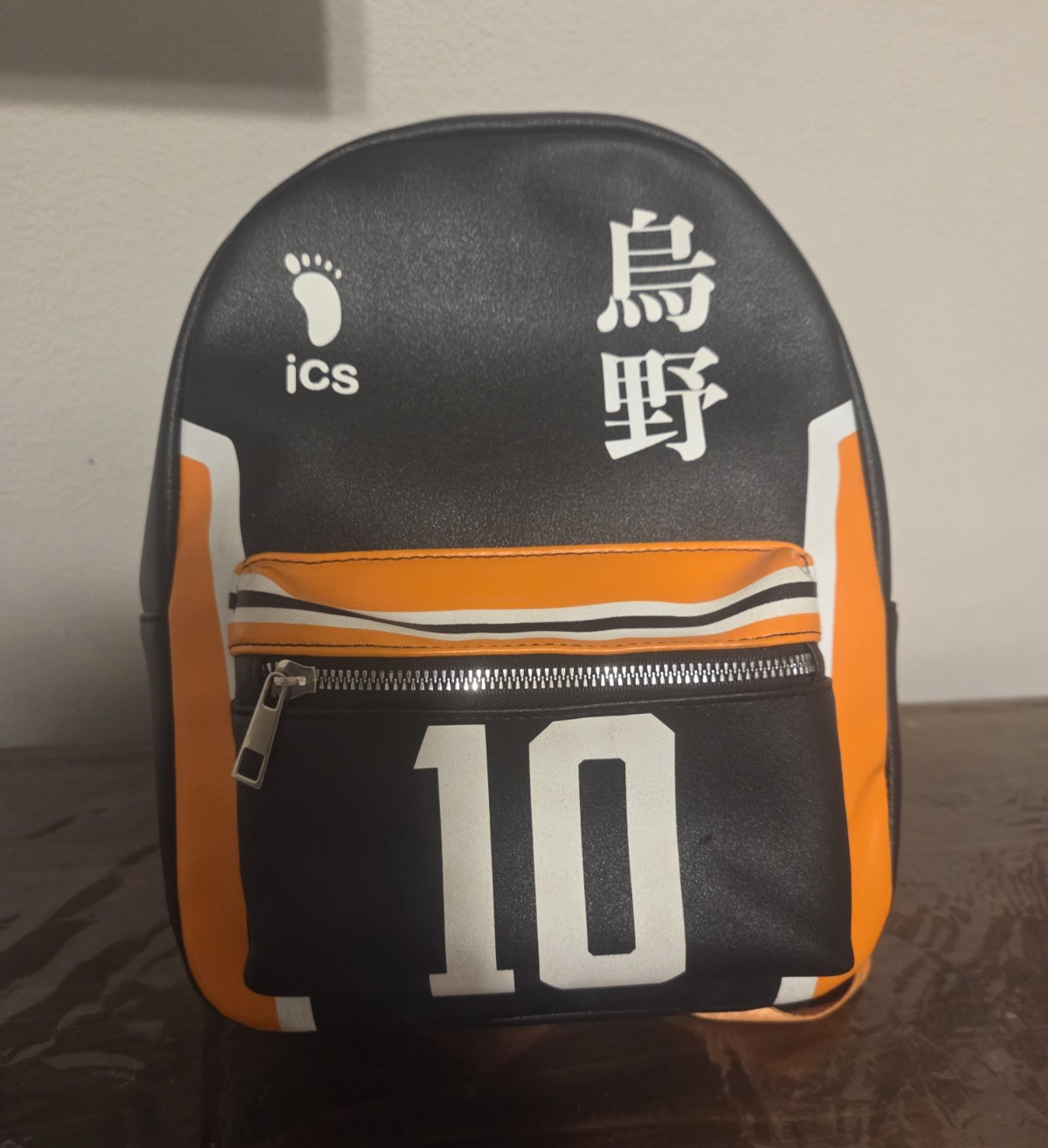 Haikyuu!! Shoyo Hinata #10 Mini Backpack Black/Orange/White Zipper, Adjustable