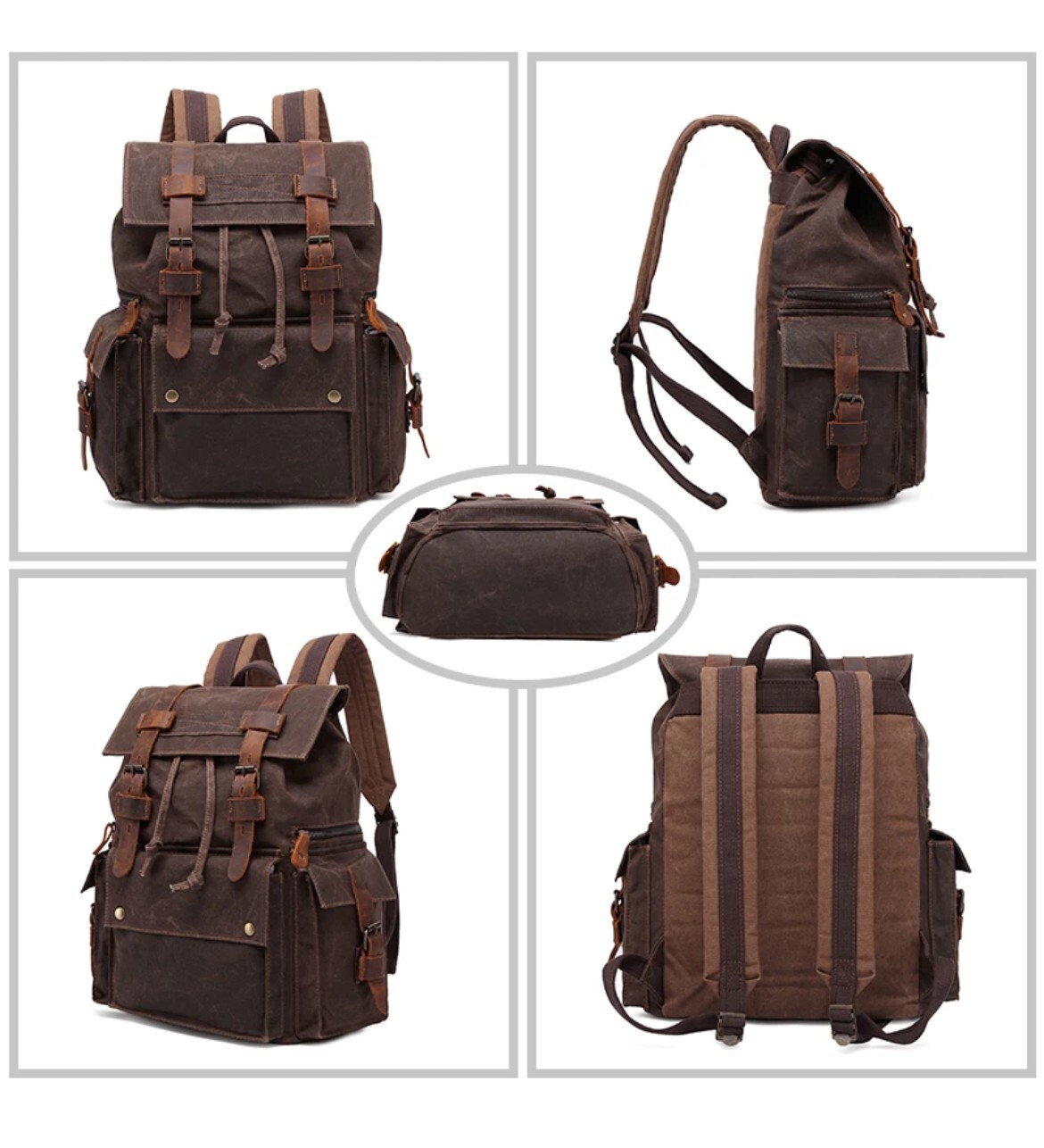 Waterproof waxed canvas back pack, rugged, strong, 13 x 6.3 x 17,
