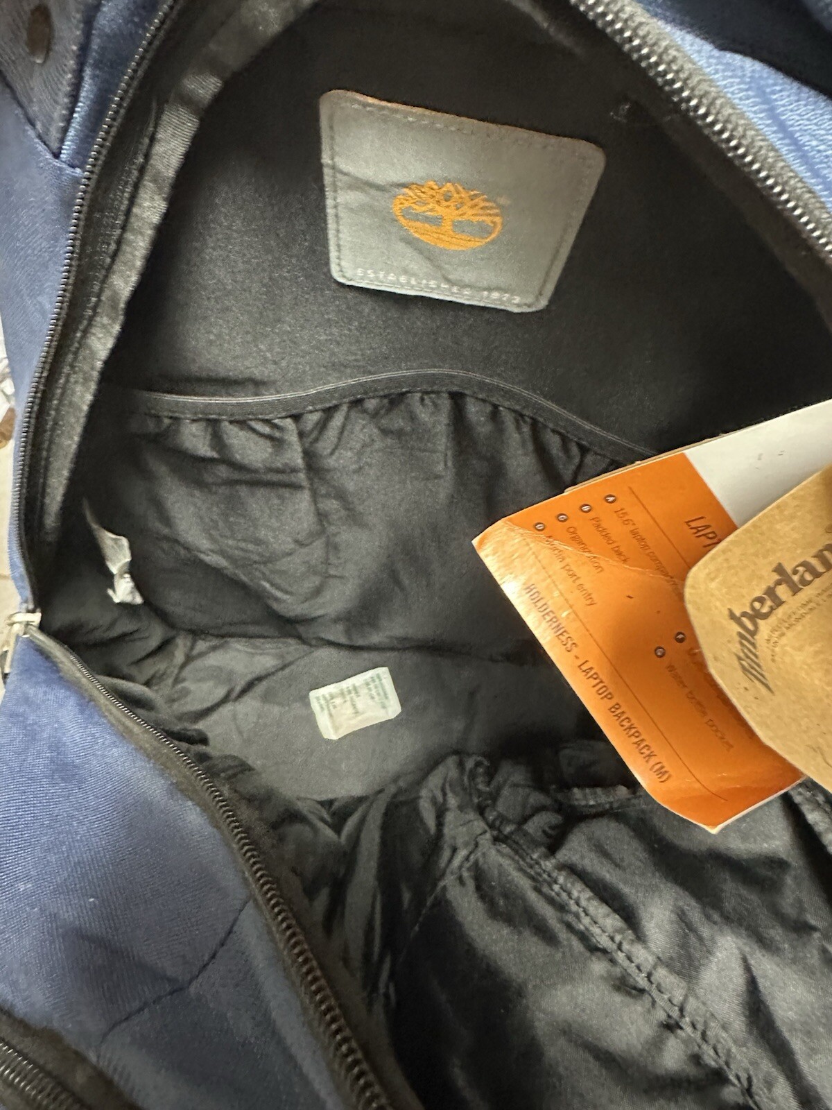 Timberland Laptop Backpack – Multi Pocket School Hiking Navy/Orange Logo