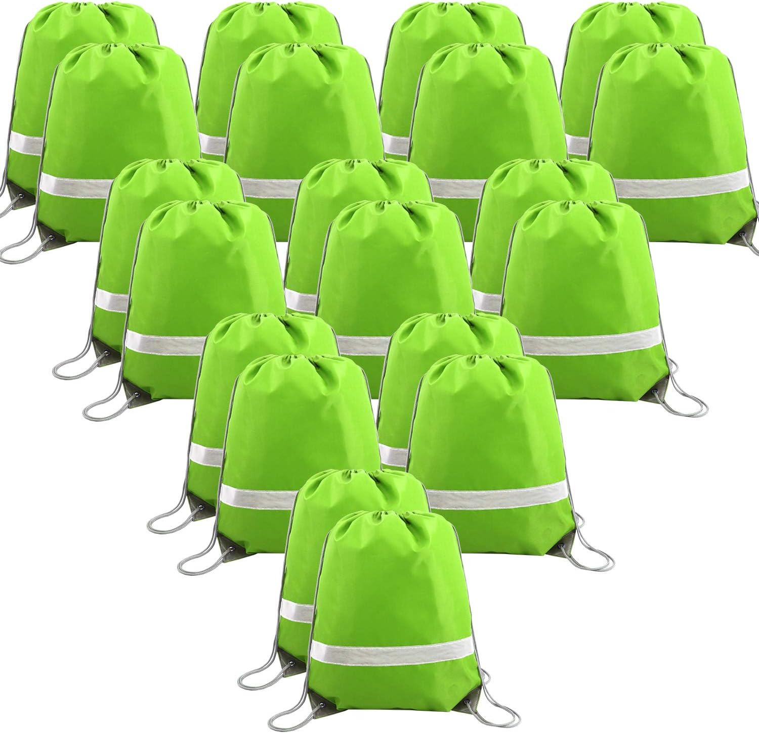 20 Pieces Green Drawstring Backpacks Bags Bulk, String Bags Reflective Cinch Sac