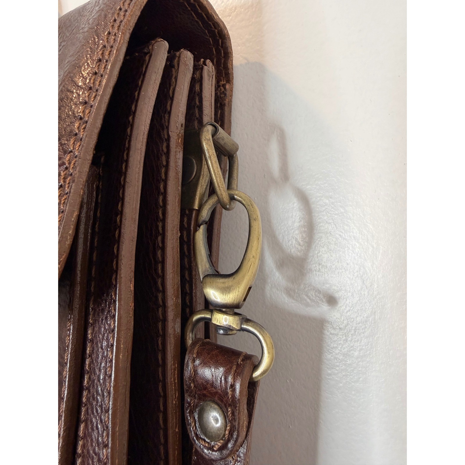 Vintage Dark Brown Pebble Leather Briefcase Messenger Bag w/Shoulder Strap ITALY
