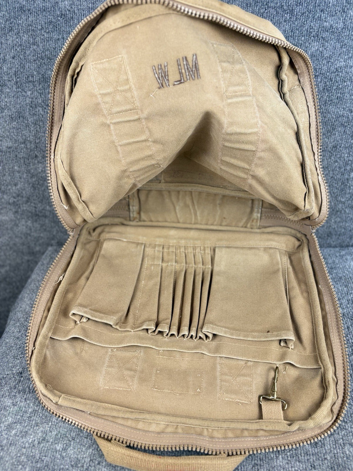 Lands End Square Rigger Messenger Bag Tan Canvas Medium Travel Work Briefcase