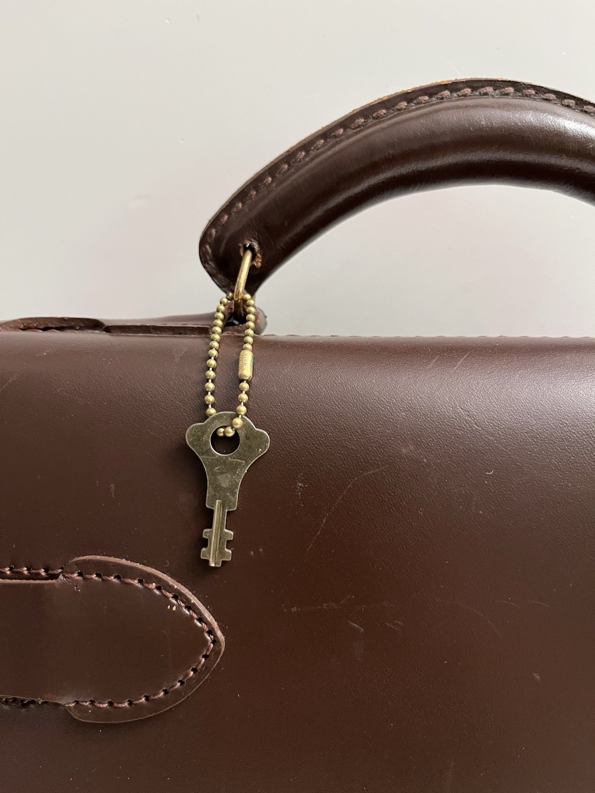 Vtg Leather Briefcase Attache Case Brown Lawyer Salesman Portfolio Retro w/Key