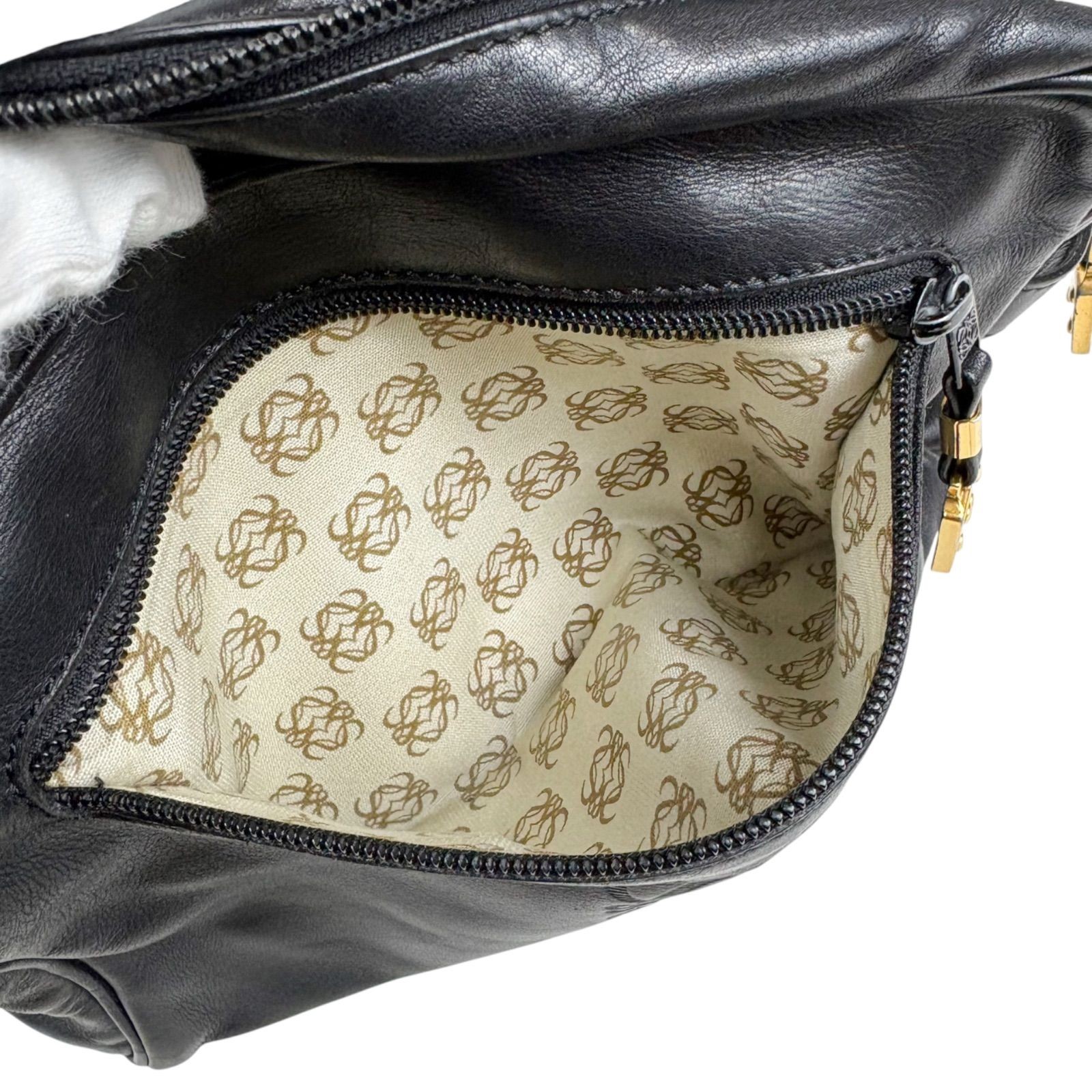 LOEWE Black Leather Clutch Bag Anagram Logo Men’s Handbag Authentic