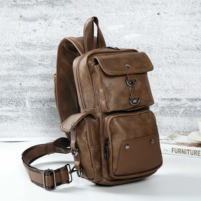 New Fashion Mens Leather Shoulder Chest Bag Waist Messenger Sling Crossbody Bags