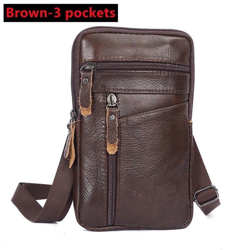 Men Leather Fashion Phone Pouch Belt Bag Shoulder Crossbody Waist Pack Handbag
