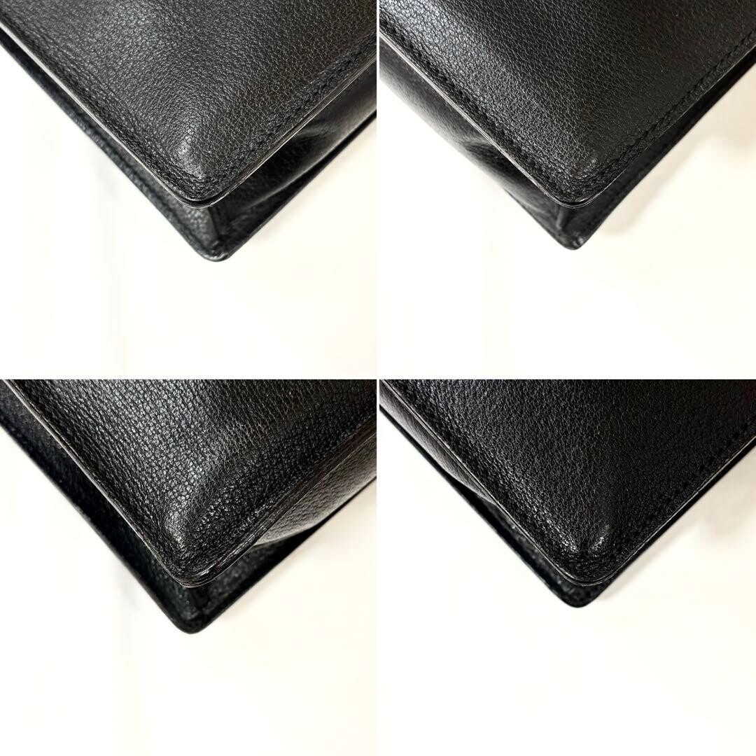 Valextra Leather Briefcase Business Bag Black Flap Lock A4 Italy Authentic