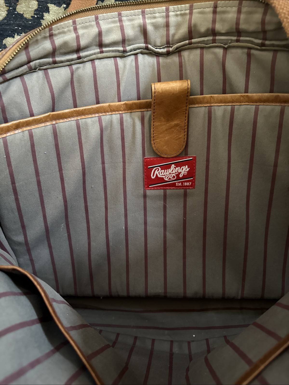 Rawlings Rugged Briefcase Large Distressed Leather Vintage Tan Heritage Stripe