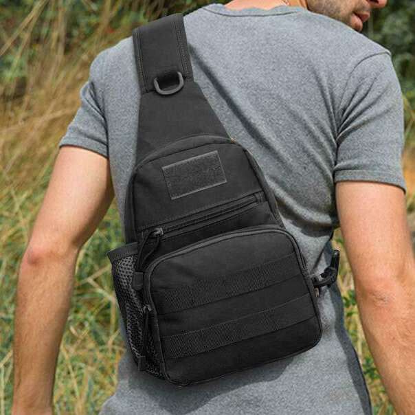 Mens Tactical Sling Bag with Water Bottle Holder Chest Shoulder Pack Cross Body
