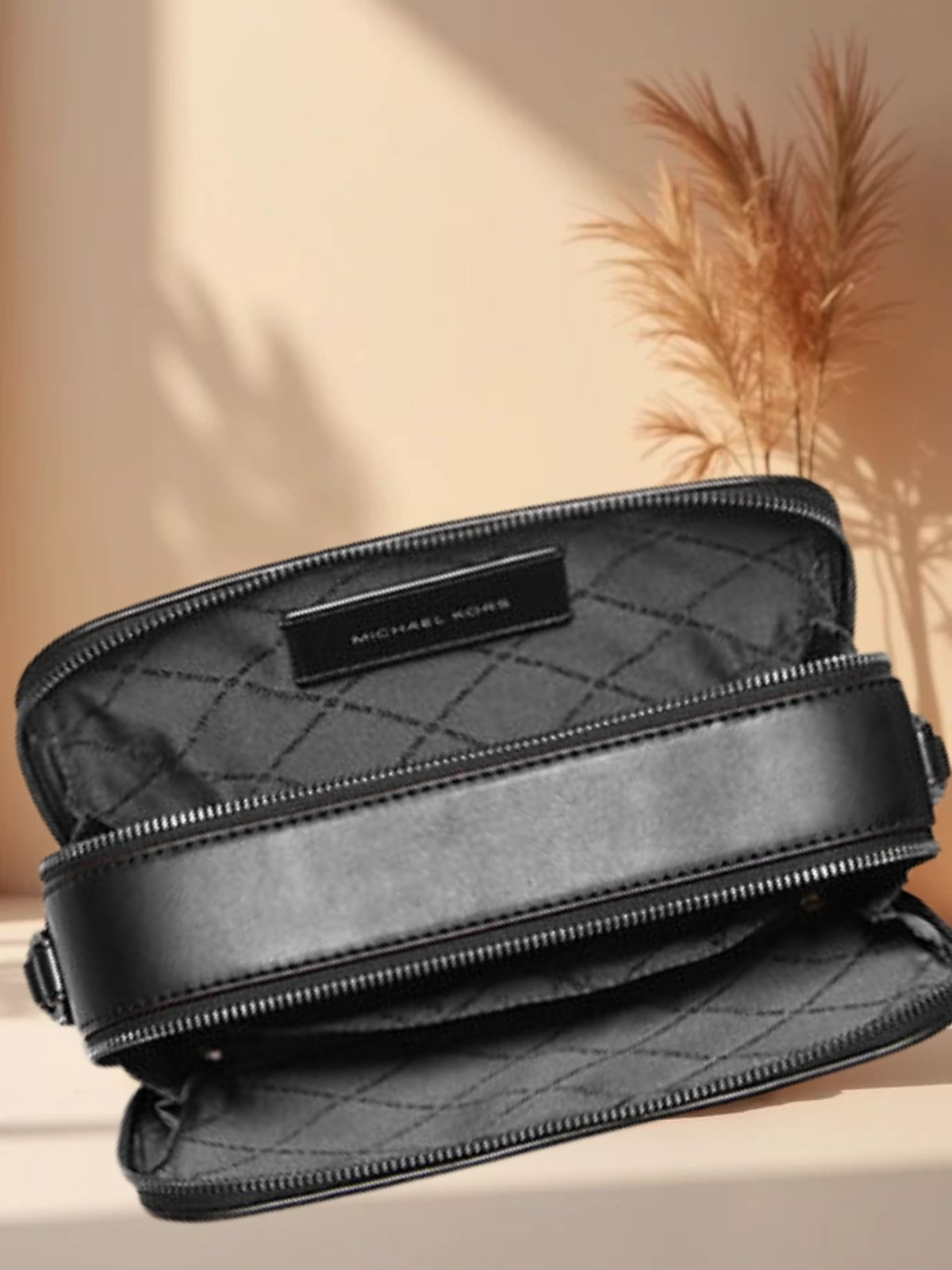 Michael Kors Cooper Men Signature Logo Double Zip Long Crossbody Bag Black