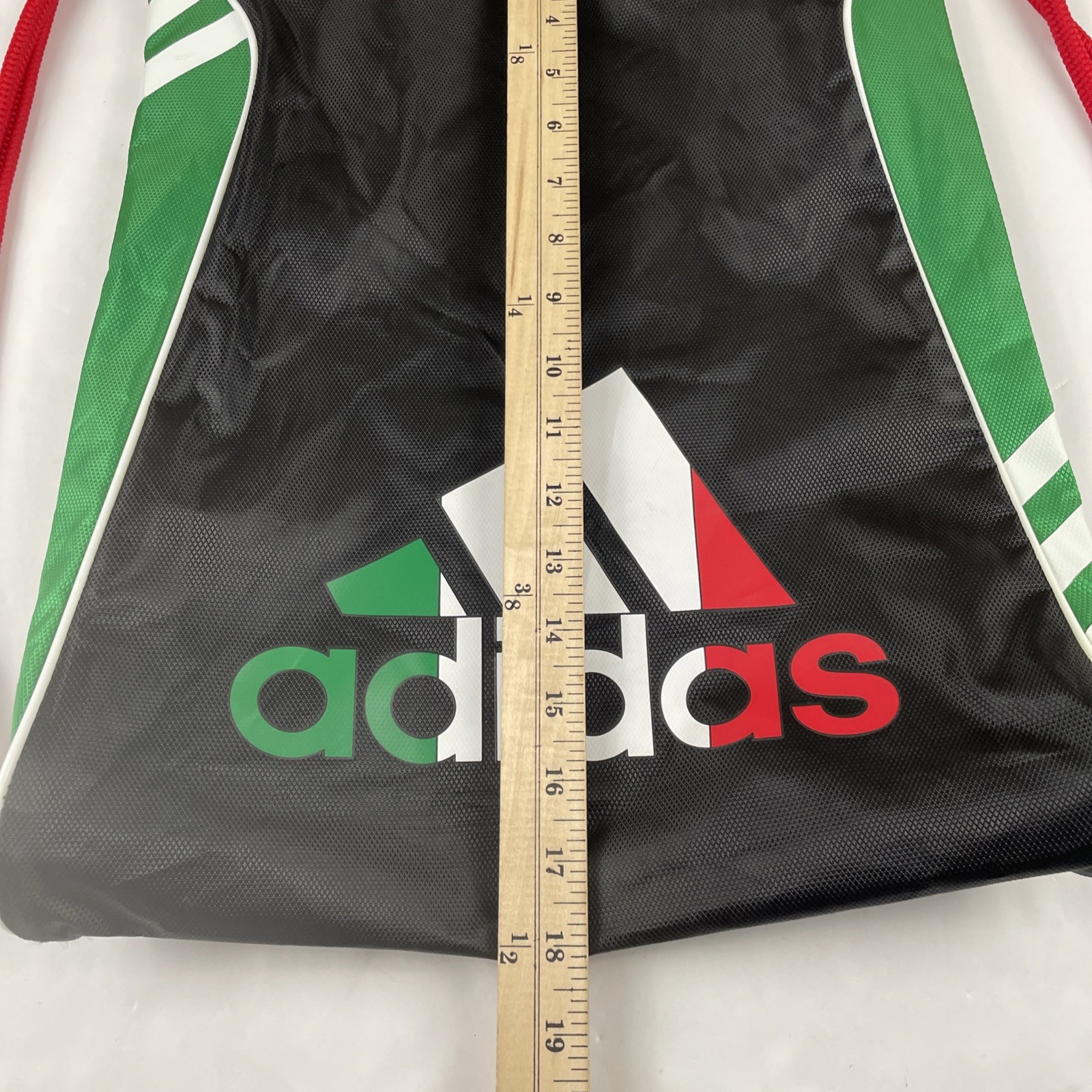 ADIDAS Drawstring Backpack Bag Poly Canvas Lightweight Green Red White Gym