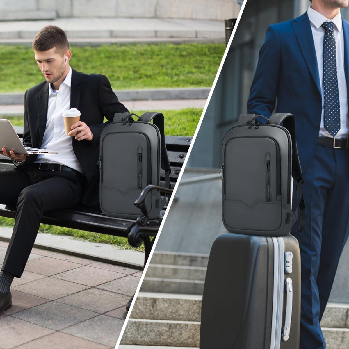 Backpack for Men Business Slim Backpack with USB Charger Computer – Anti-Theft