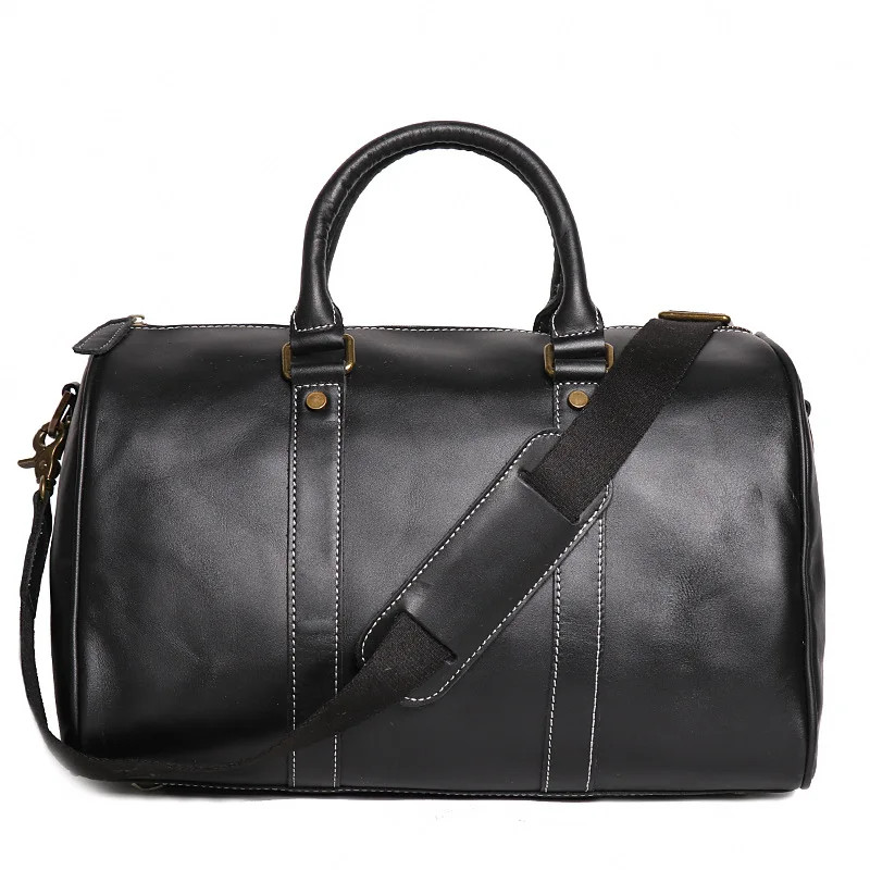 Vintage Genuine Leather Short Business Men Women Travel Bag Shoulder Messenger