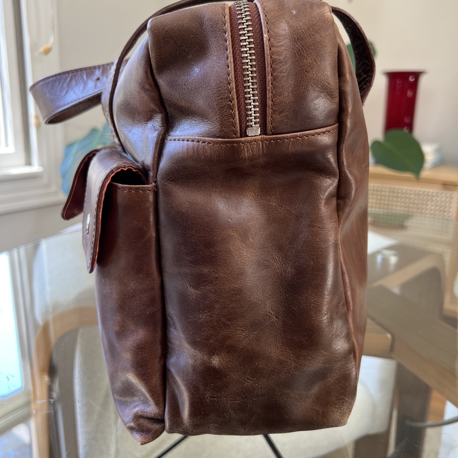 Latico Brown Leather Satchel Multi Pocket Straps Leisure Duffle Unused 11″ x 13″