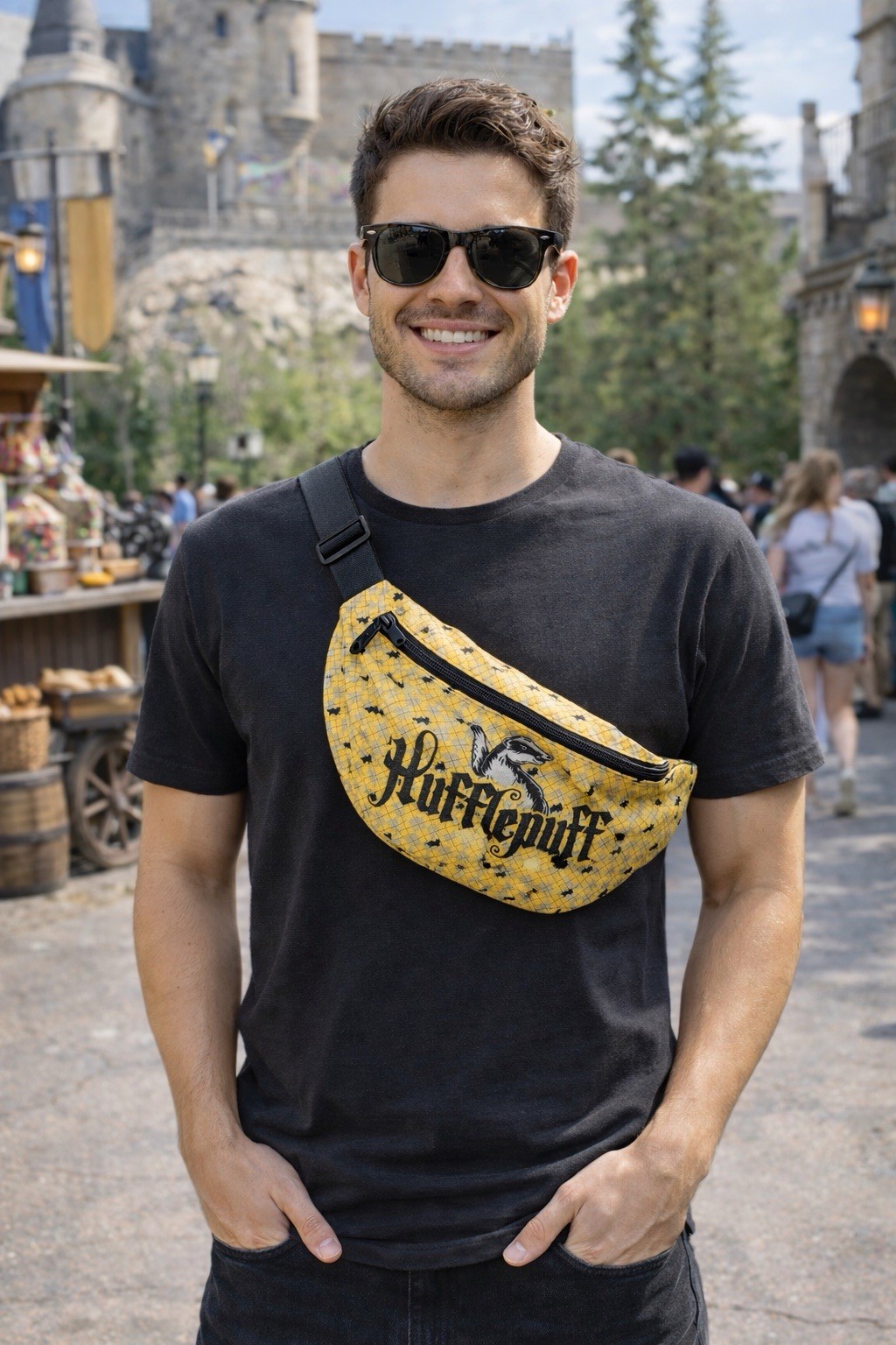 Harry Potter Hufflepuff Fanny Pack Mens Waist Bag Yellow Checkered Logo Belt Bag