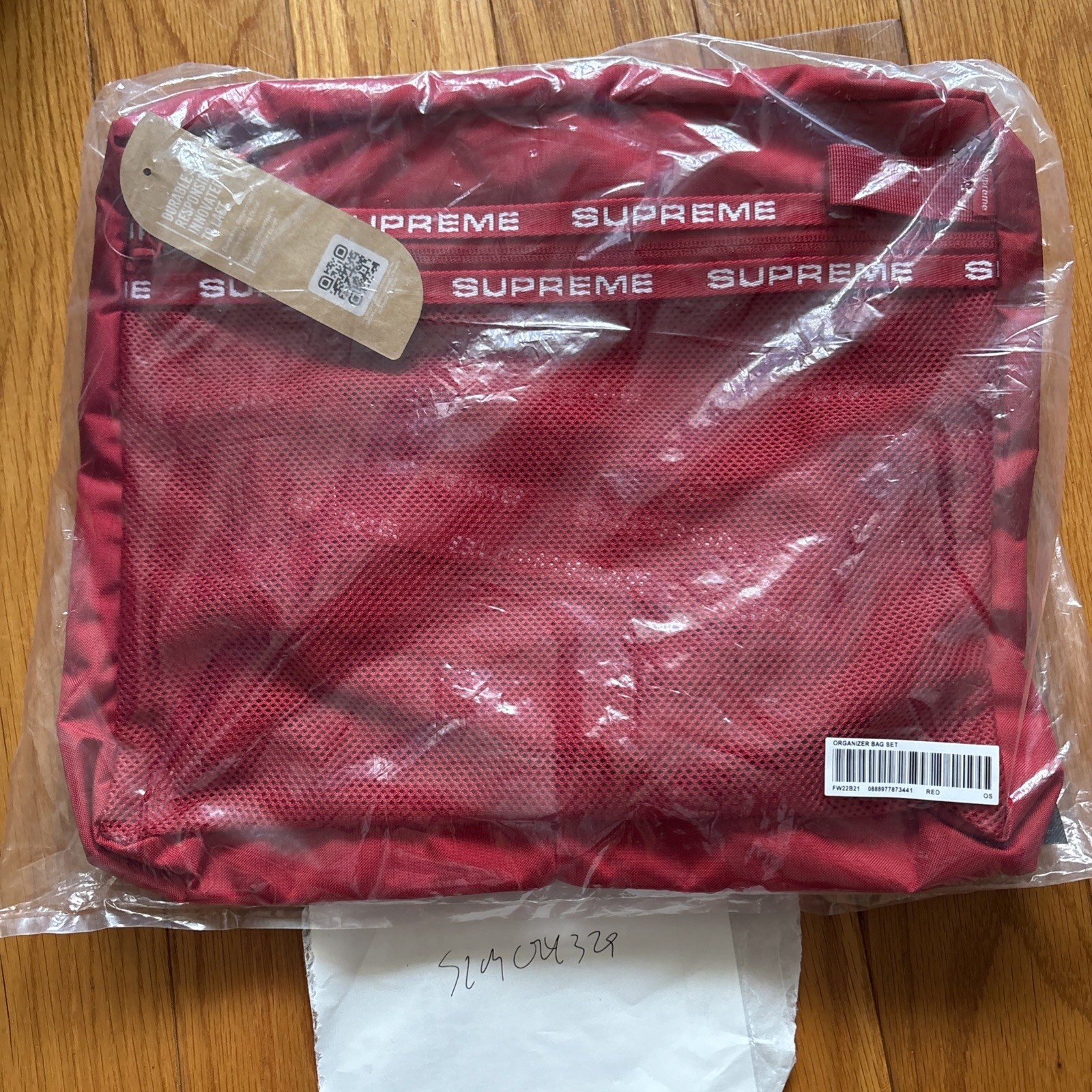 New FW22 Supreme Box Logo Cordura Mesh Red Organizer Bag Pouch Set of 3 In Hand