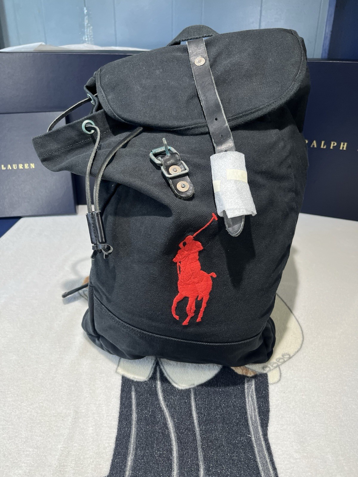 ✝️ ⭐️ Polo, Ralph Lauren black Backpack Duffel Bag New Deep Double Pockets.