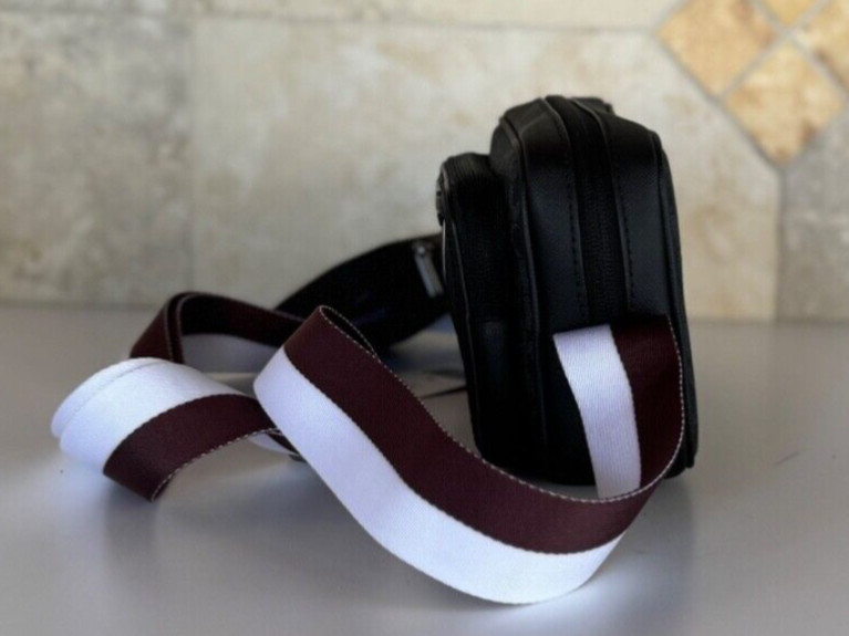 MICHAEL KORS RIVINGTON STRIPED CROSSBODY CAMERA BAG WITH POUCH OXBLOOD