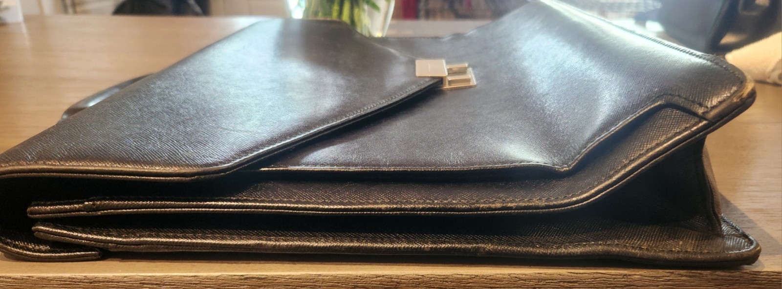 Burberry Black Solid Briefcase/Document Case Top Handle Push Lock Flap
