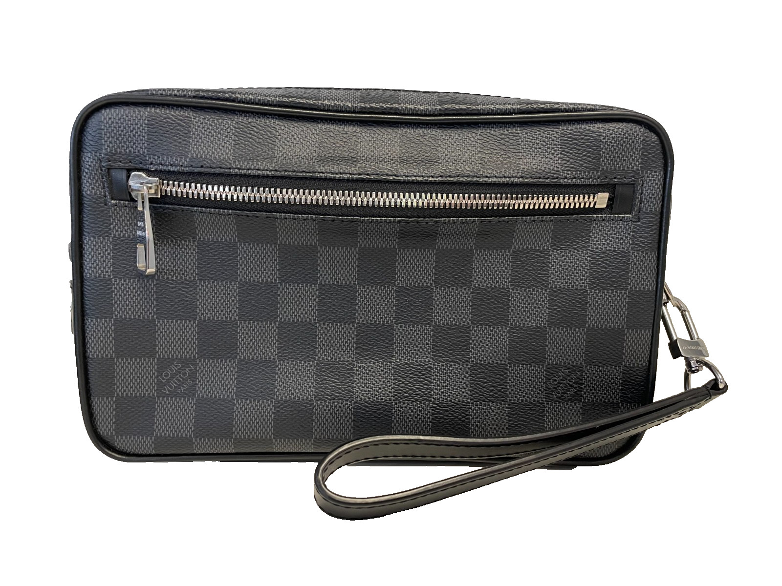 Authentic Louis Vuitton Pochette Kasai Clutch Damier Graphite Canvas Black W/BOX