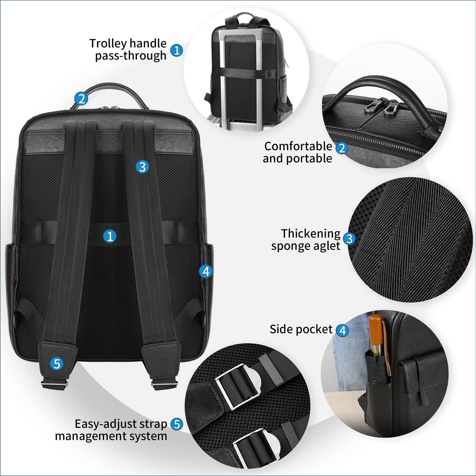 Men’s Black Leather Backpack for Work Travel, Durable Genuine Leather Laptop …