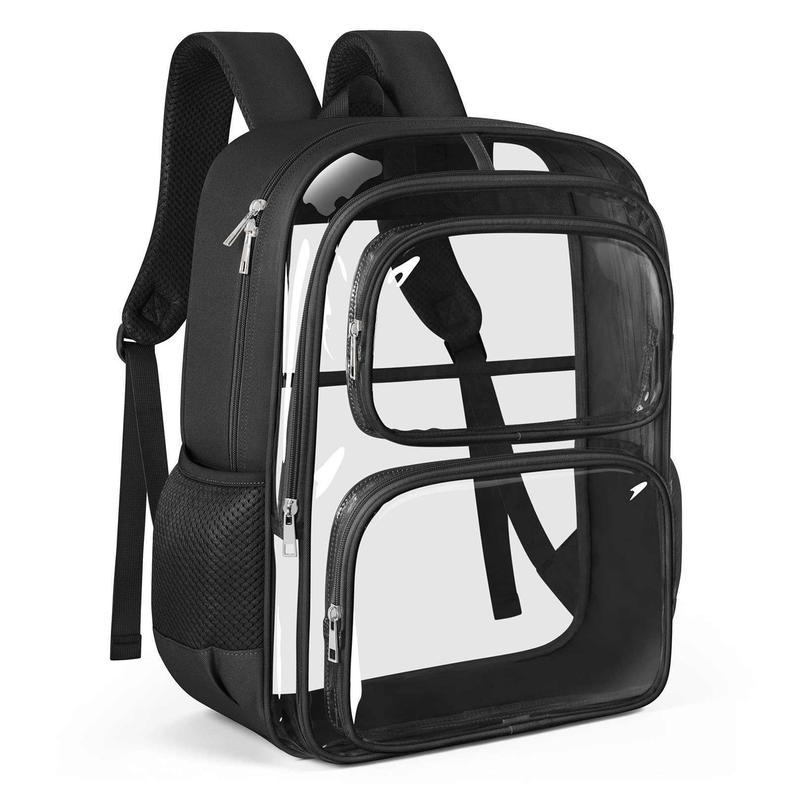 Clear Backpack, Fabric & PVC Clear Bookbag Heavy Duty Transparent Bag Large C…