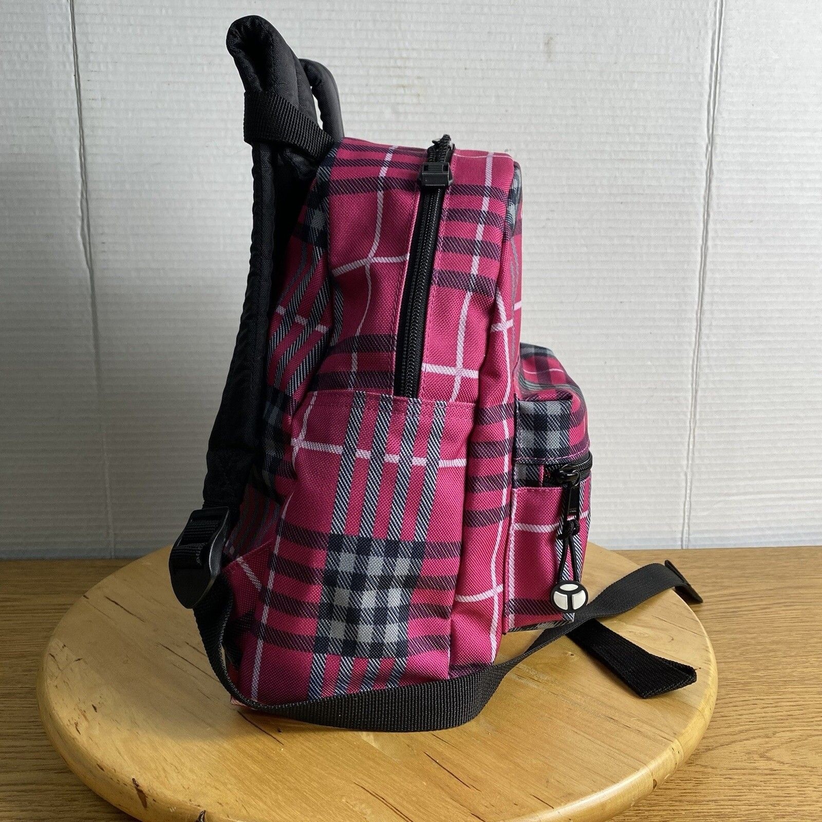 Yak Pak Plaid Deluxe Student Backpack Pink Black White School Bag Small 11×11