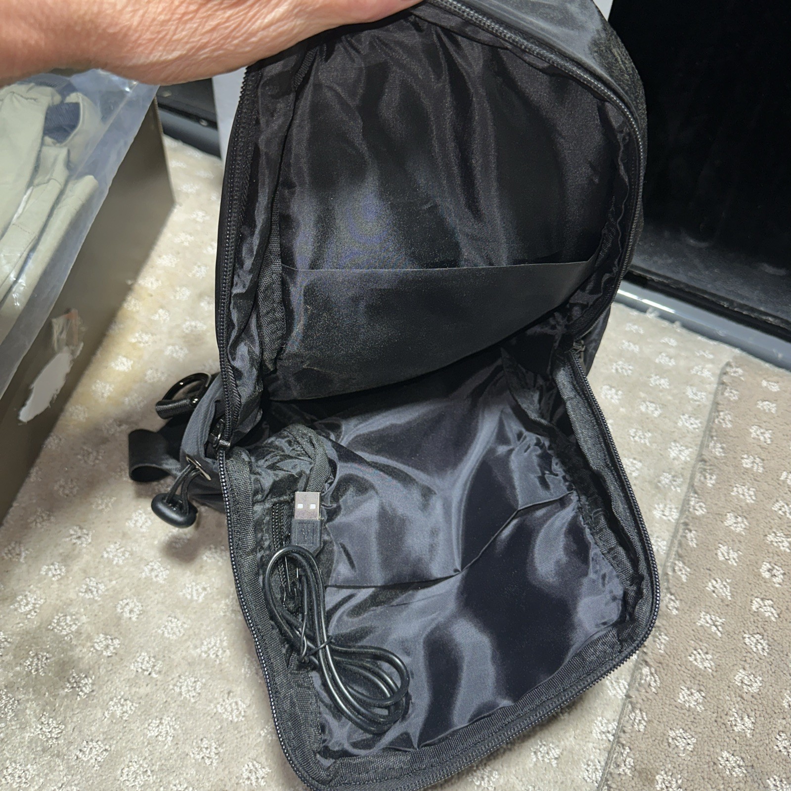 Black Nylon Backpack/Crossbody Bag, With Charging Cable, Lightweight, NWT!!!
