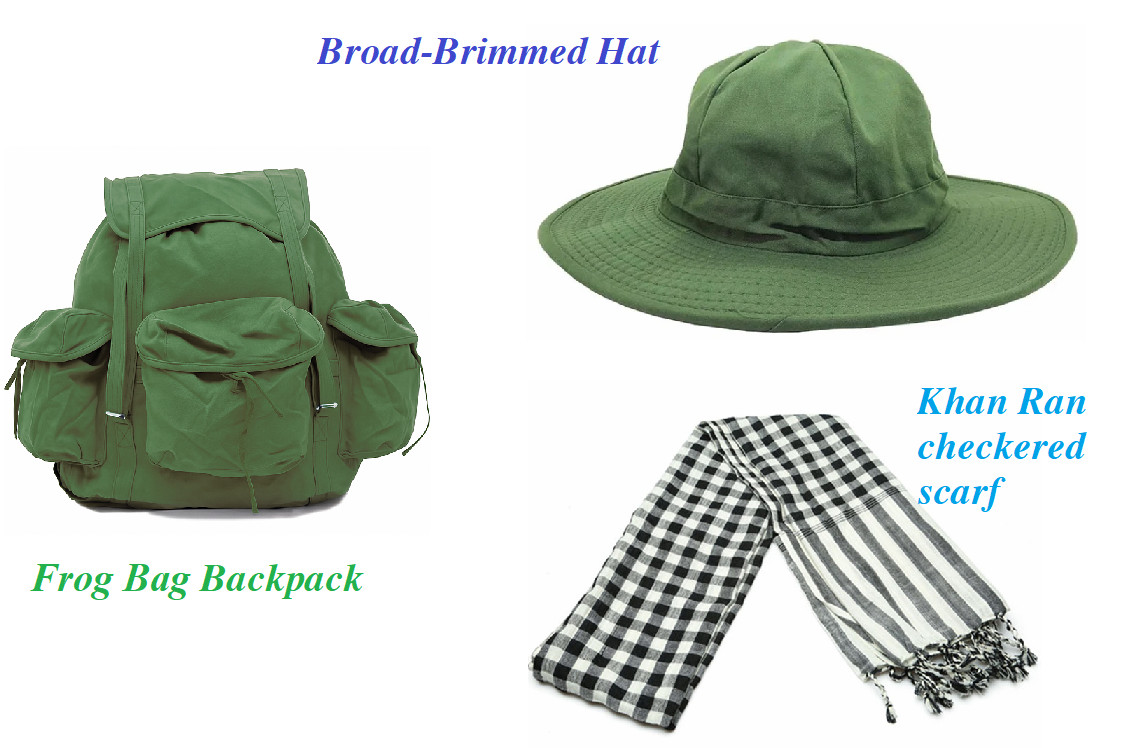 Combo VC Vietnam – Frog Bag Backpack, Broad-Brimmed Hat & Traditional Scarf