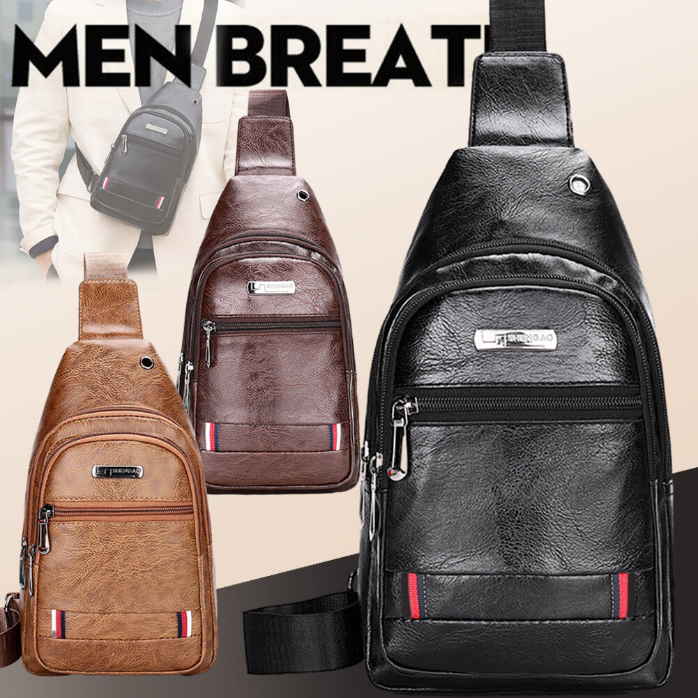 Men Leather Shoulder Crossbody Chest Sling Backpacks Outdoor Daypack Fanny Packs