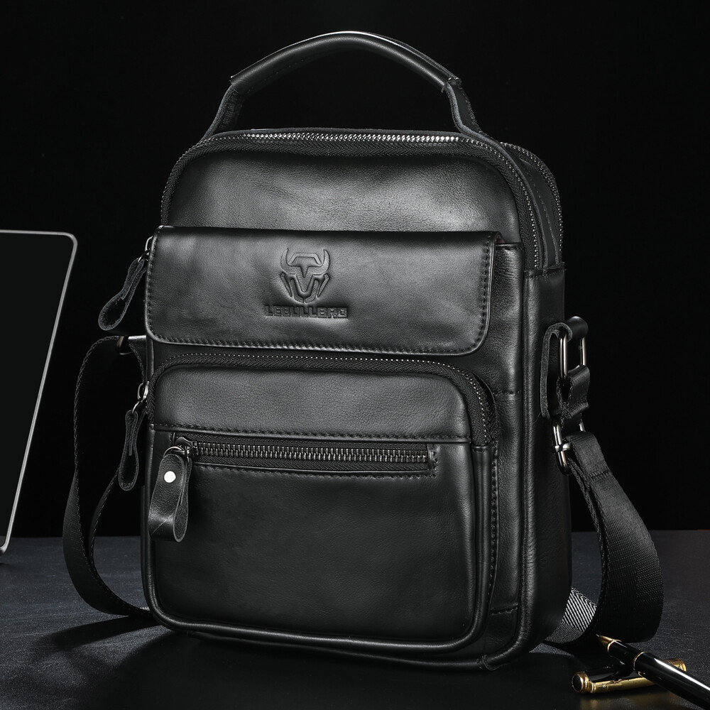 Men’s Genuine Leather Crossbody Bag Small Shoulder Messenger Bag for Work Travel