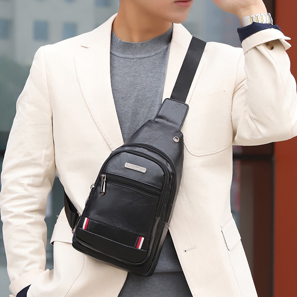 Men Leather Shoulder Crossbody Chest Sling Backpacks Outdoor Daypack Fanny Packs