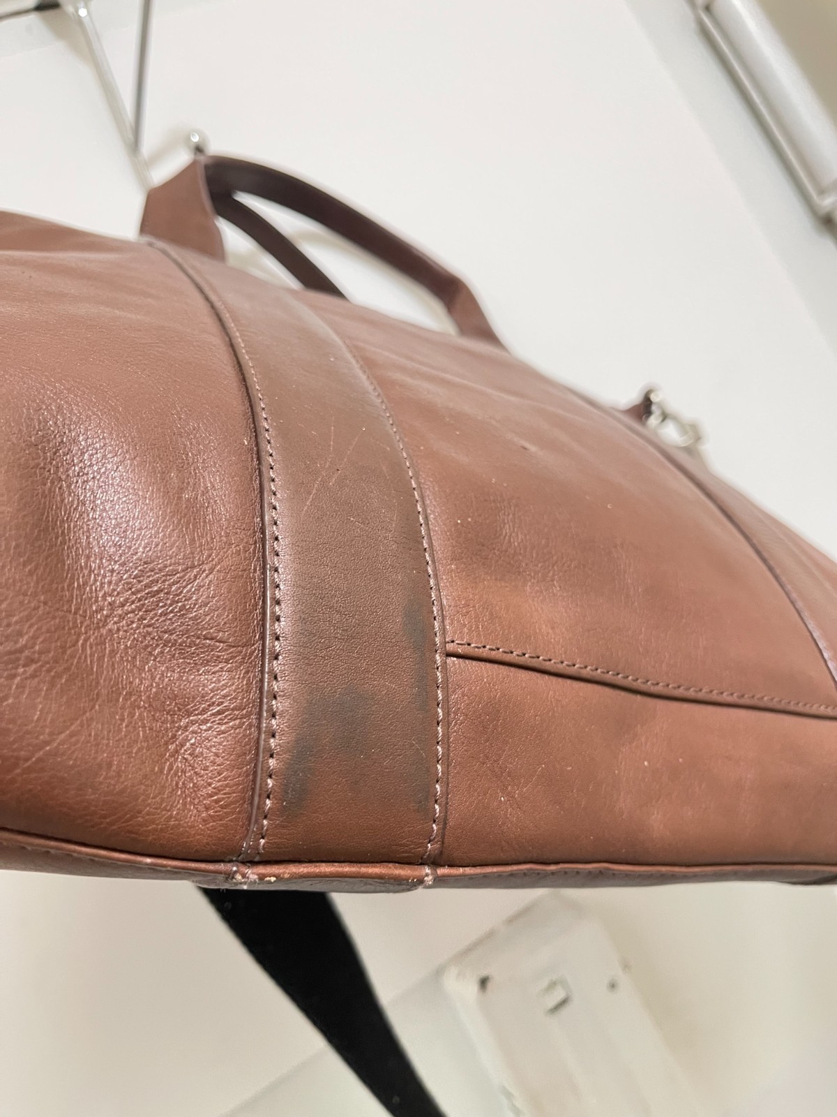 Jack Spade Mens Brown Leather Messenger Laptop Bag W Canvas Straps Career Work
