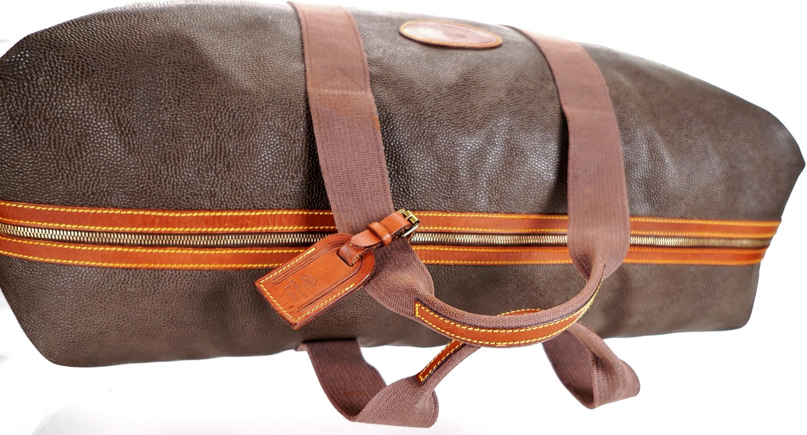 Vintage MULBERRY Pebbled Leather Duffle Weekender Travel Bag England + Extras