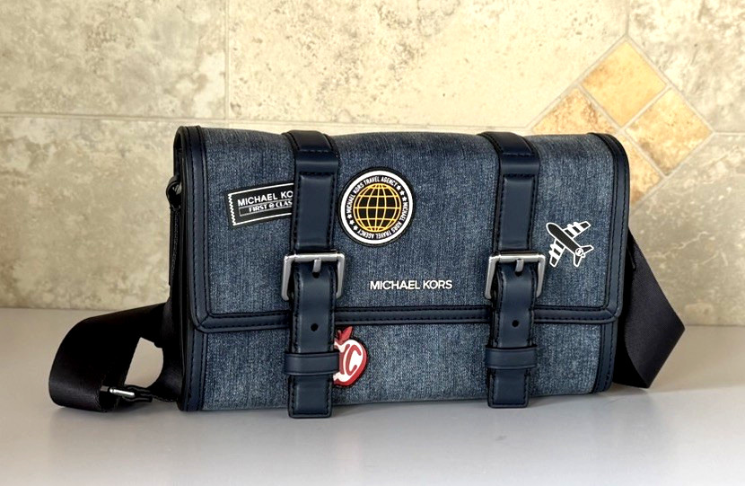 Michael Kors Cooper Embellished Small Trunk Crossbody Bag Denim Multi