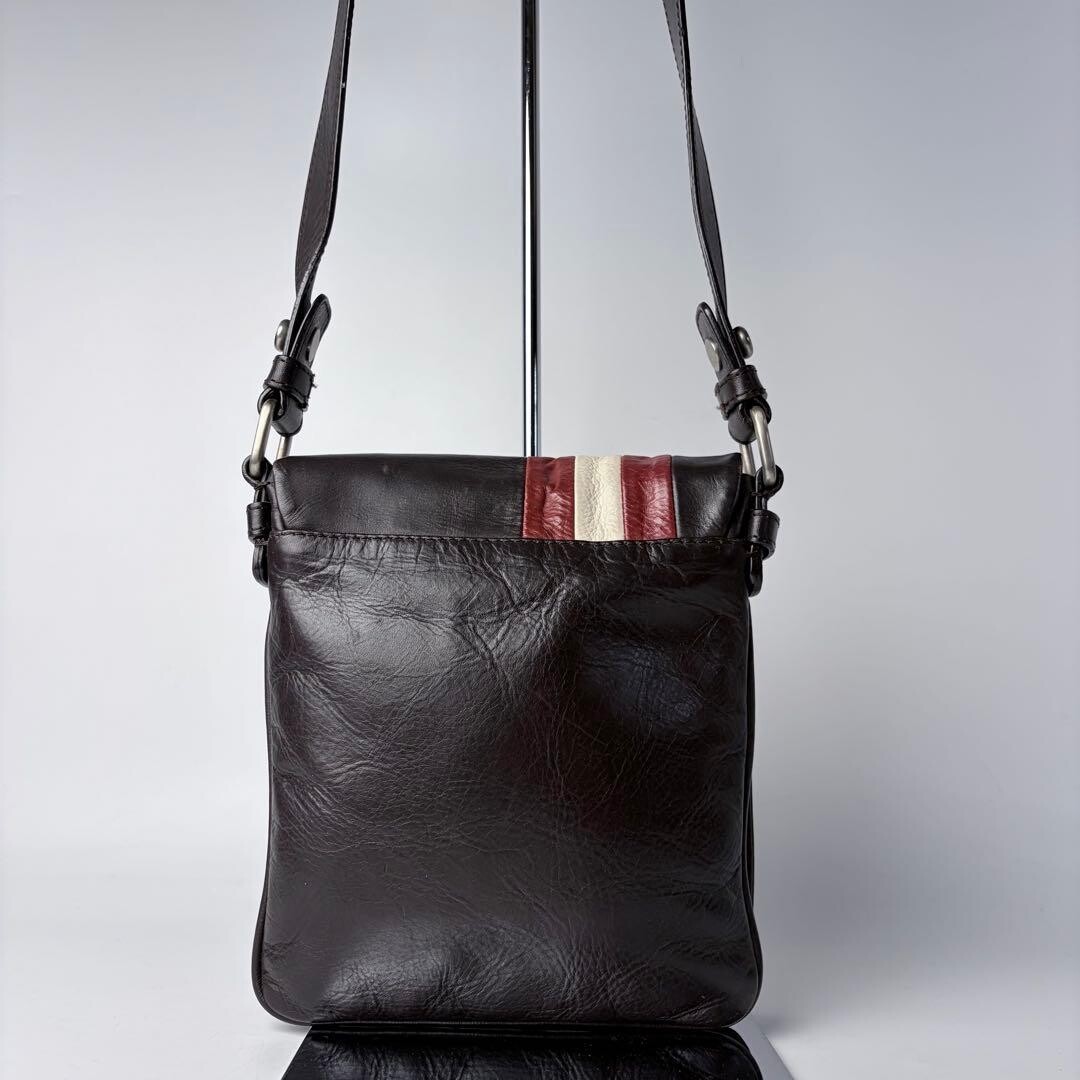 BALLY Trainspotting Brown Leather Crossbody Shoulder Bag Adjustable Strap Men