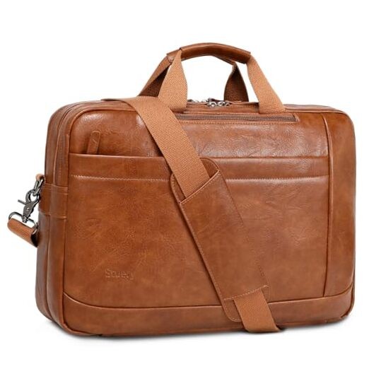 Faux Leather Messenger Bag for Men | 17-17.3 Inch Leather Mens Laptop Brown-1