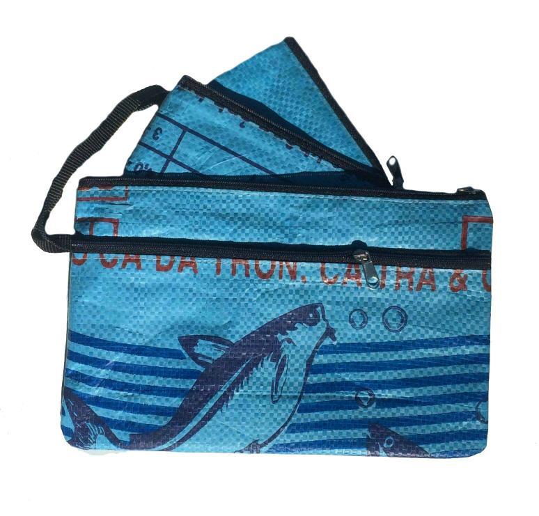 Fair Trade Recycled Fish Feed 3in1 Pencil Case or Purse handmade in Cambodia