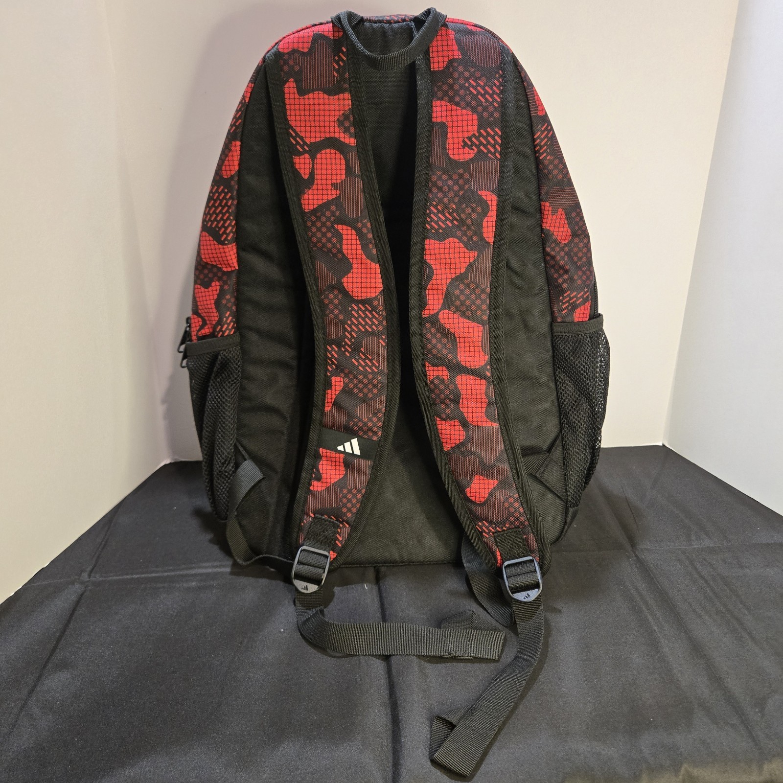 NEW Adidas Fundare Backpack Red Black Camo Multi Pocket Laptop School Travel Bag