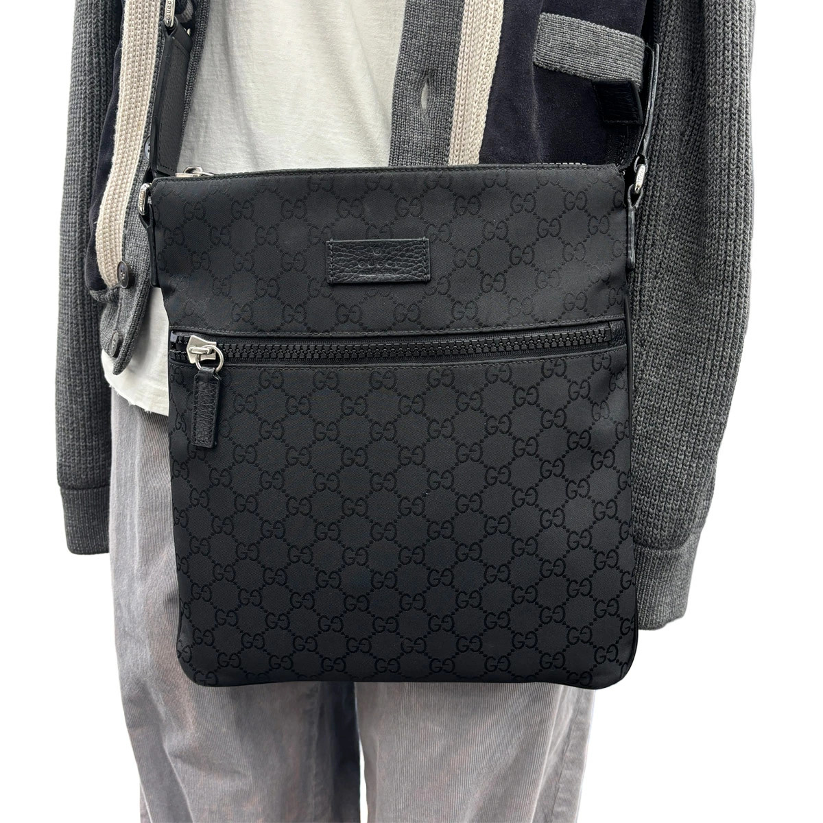 Gucci Shoulder Bag Messenger GG Nylon Black 509639 Unisex Crossbody